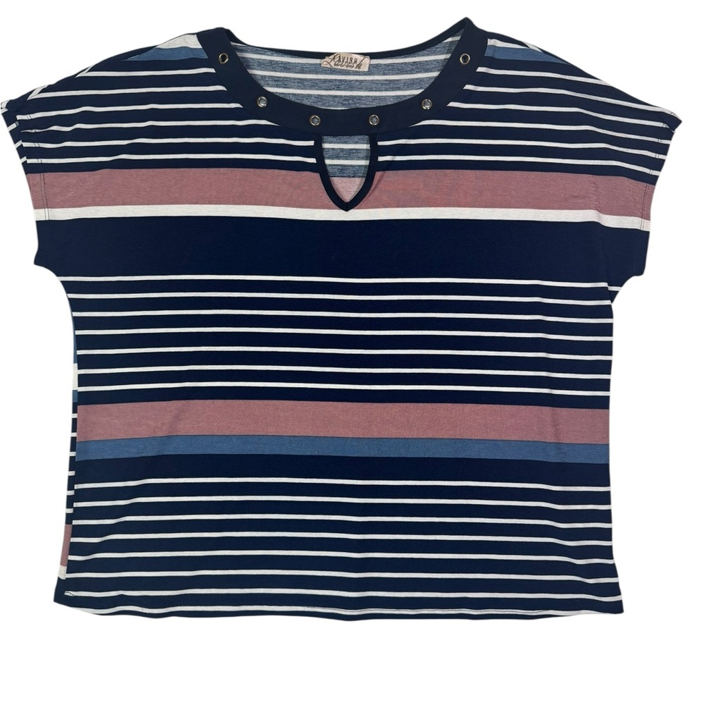 Lavish Women’s‎ Striped Short Sleeve Top XL Navy Pink White